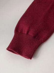 SHEIN Tween 女童休闲纽扣前插肩袖开衫毛衣，秋冬款 - 酒紅色 - 查看 6