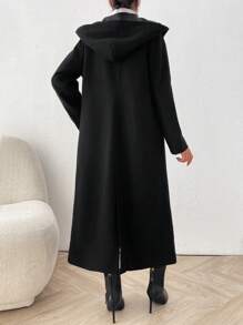 SHEIN Gruby, długi płaszcz z kapturem, kieszeniami i guzikami