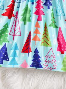 年轻女孩圣诞节休闲长袖圆领圣诞树数码印花纹理材质舒适多穿连衣裙，适合可爱活泼的小年轻女孩日常穿着 - 彩色 - 查看 3