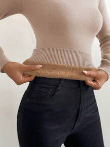 GlowEve 女士简约纯色高领长袖保暖毛衣，秋冬季长袖针织套头衫 - 卡其色 - 查看 7