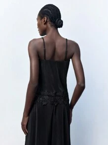 Maija Women's Black Solid Color Lace Patchwork Camisole For Autumn - White - View 5