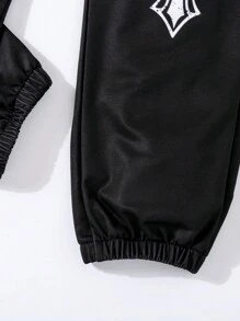 SHEIN 1 pieza Pantalón deportivo con estampado de graffiti para niñas preadolescentes - Blanco y Negro - Ver 8