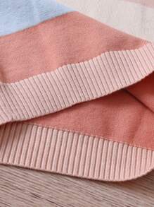 SHEIN Conjunto 2 peças Suéter de Tricô Casual de Listras e Calça para Bebê Menina, Outono/Inverno - Laranja - Visão 4
