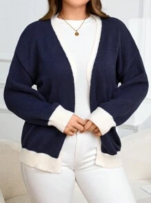 SHEIN LUNE Plus Size Color Block Women's Long Sleeve Casual Cardigan Fall Cloth For Women - Blue - View 6