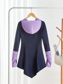 SHEIN LUNE Women Casual Floral And Letter Print Contrast Color Hoodie Mini Dress
