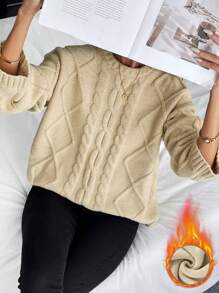 Chiquease Women's Long Sleeve Crew Neck Winter Casual Wear Tops, Knit Pullover Fall - Apricot - View 1