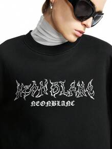 Manfinity VCAY Men's Crew Neck Long Sleeve Letter Print Sweatshirt, For Fall Winter - Black - View 4