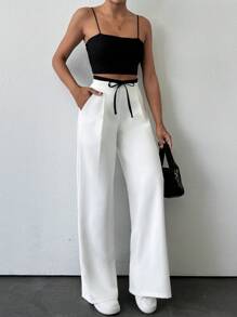 EURMUSE WOMEN BOTTOM BLACK AND WHITE COMFORT PANT - White - View 6