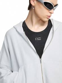 NEON BLANC Sudadera con capucha de manga corta raglán con logotipo bordado lavado, caja de punto, adecuada para otoño e invierno - Gris Claro - Ver 5