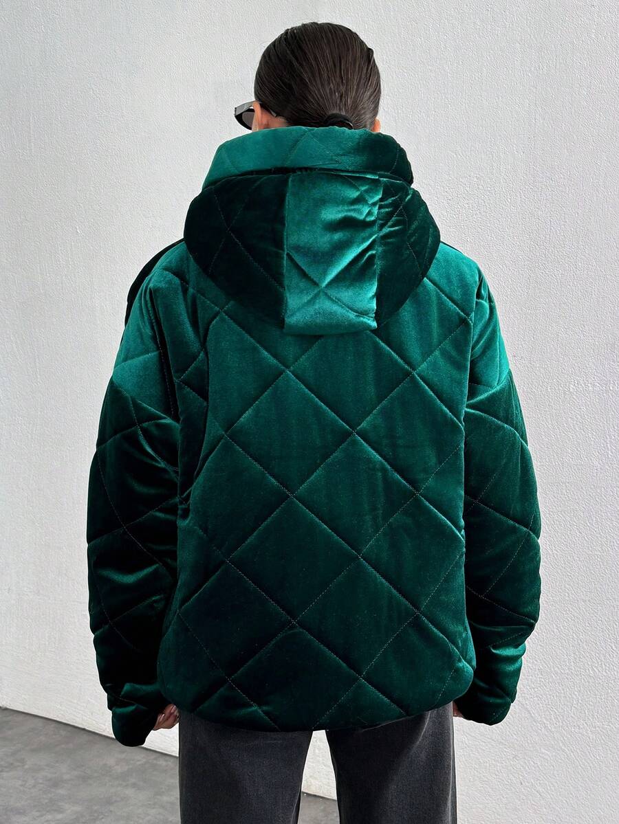 SHEIN Women Velvet Fabric Puffer Winter Coat SHEIN USA