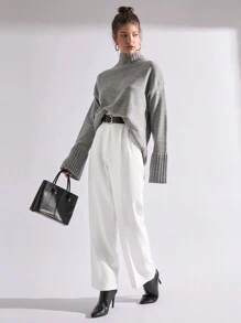 EURMUSE Women's Solid Color Pocket Minimalist Straight Leg Pants, Casual Daily Wear