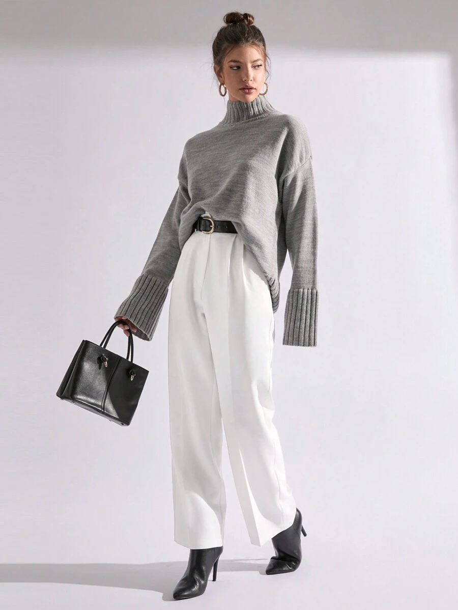 EURMUSE Women's Solid Color Pocket Minimalist Straight Leg Pants, Casual Daily Wear