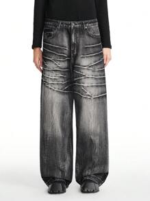 NEON BLANC 男士宽松街头风梭织阔腿牛仔裤