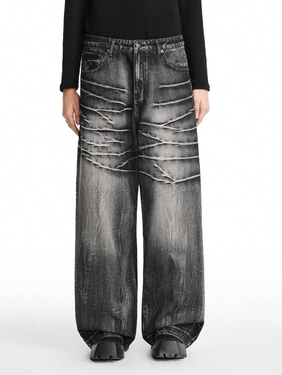 NEON BLANC 男士宽松街头风梭织阔腿牛仔裤