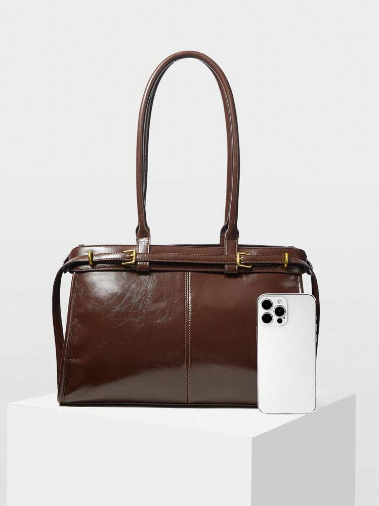MOTF PREMIUM BOLSA DE OMBRO ELEGANTE DE TRABALHO PARA MULHERES, SIMPLES E DA MODA COM DETALHE DE FIVELA, BOLSAS DE TRABALHO ATRAENTES PARA MULHERES, BOLSA ELEGANTE PARA MULHERES, LUXO - Café - Visão 3