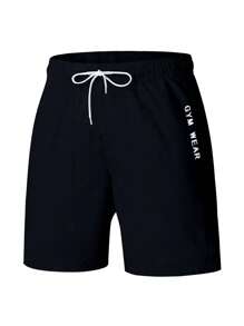 Manfinity Sport Corelite Boyfriend Style Men's Casual Letter Print Front Tie Waist Sports Shorts
