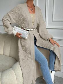 EURMUSE Drop Shoulder Open Front Cardigan Without Belt - White - View 2