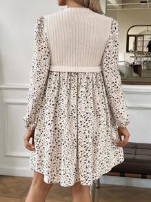 SHEIN Vestido largo de manga larga de uso casual con estampado floral y parches para embarazo, vestido de lactancia, otoño