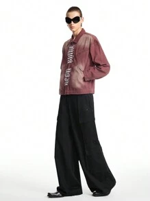 Manfinity VCAY Men's Red Zip-Up Embroidered Denim Jacket - Red - View 1