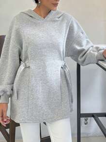 EURMUSE 100% COTTON WOMAN GREY SWEATSHIRT WITH METAL BUCKLE - Grey - View 3