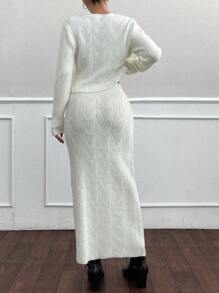 EURMUSE 2pcs/Set Sweater Knitted Skirt Set, Women Autumn - White - View 6