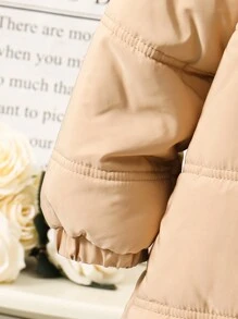 Áo khoác parka dày dặn rộng rãi có đệm đôi cho bé gái, dài đến đầu gối, thích hợp cho mùa đông và giữ ấm - Màu Khaki - Xem 4