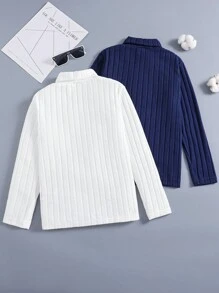 SHEIN 2pcs Tween Boy Letter Applique Detail High Neck Ribbed Long Sleeve T-Shirt, Suitable For Autumn Wear And Layering Chic Outfits For Autumn/Winter - Multicolor - View 2