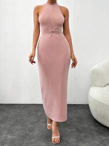 EURMUSE Solid Color Sleeveless Dress