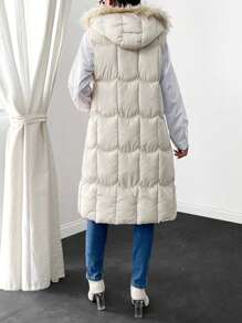 EURMUSE Waterproof Quality, Faux Fur Hooded Long Line Puffer Winter Vest - White - View 3