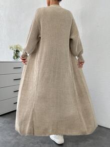 SHEIN Tall Drop Shoulder Open Front Longline Cardigan - Apricot - View 2