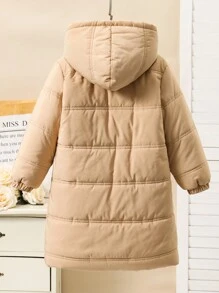 Áo khoác parka dày dặn rộng rãi có đệm đôi cho bé gái, dài đến đầu gối, thích hợp cho mùa đông và giữ ấm - Màu Khaki - Xem 2