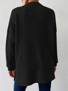 EURMUSE Solid V Neck Drop Shoulder Sweater - Black - View 2