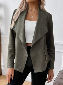 SHEIN Chaqueta casual con cuello vuelto, manga larga, bolsillo con cremallera, para mujeres embarazadas
