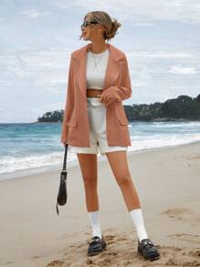 SHEIN Cottnline 1pc Women´S Solid Color Stand Collar Single-Breasted Casual Blazer - Rusty Rose - View 5