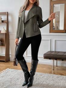 SHEIN Chaqueta casual con cuello vuelto, manga larga, bolsillo con cremallera, para mujeres embarazadas