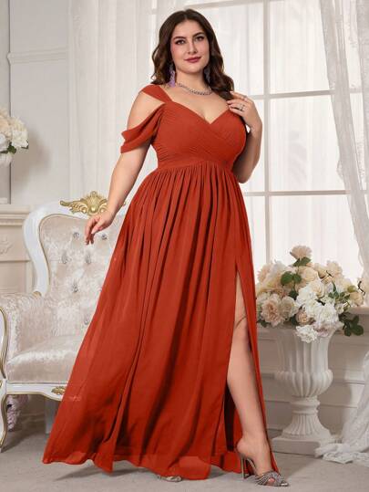 UNITHORSE Vestido de novia de gasa con hombros descubiertos y manga corta para mujer de talla grande, vestido elegante, vestido de cumpleaños, vestido de graduación, vestido formal, vestido de dama de honor