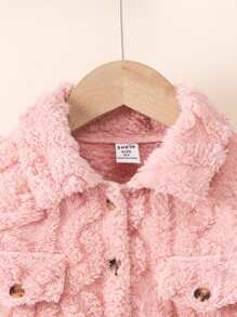SHEIN Kleine Mädchen Jacquard Fleece Kapuzenjacke für Herbst und Winter, lässiger Stil