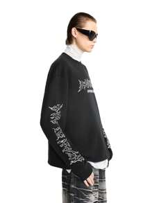 Manfinity VCAY Men's Crew Neck Long Sleeve Letter Print Sweatshirt, For Fall Winter - Black - View 3