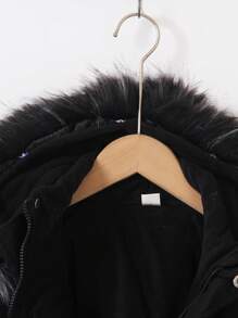 SHEIN Young Boy Casual Warm Long Hooded Parka Coat With Fur Collar, Suitable For Autumn/Winter Ski, Outerwear, Comfortable & Warm Material, Stylish Streetwear Design