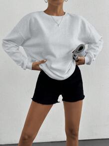EURMUSE Solid Drop Shoulder Sweatshirt - Grey - View 3