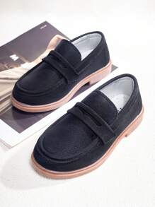 1 Đôi giày lười & giày Oxford màu trơn thoải mái & thời trang đa năng thân thiện với mùa cho trẻ em - màu đen - Xem 1