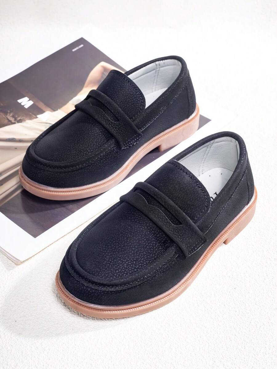 1 Đôi giày lười & giày Oxford màu trơn thoải mái & thời trang đa năng thân thiện với mùa cho trẻ em - màu đen - Xem 1