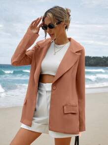 SHEIN Cottnline 1pc Women´S Solid Color Stand Collar Single-Breasted Casual Blazer - Rusty Rose - View 3