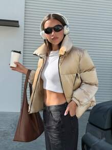 EURMUSE GOLD SPECIAL FABRIC PUFFER WOMEN JACKET HIGH QUALITY - Gold - View 6