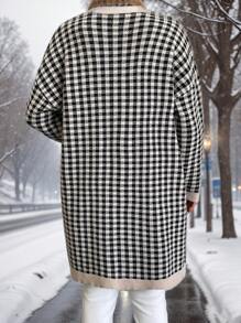 SHEIN Clasi Plus Size Houndstooth Pattern Cardigan Sweaterbusiness Casual Woman,Work Wear,Fall Wedding Guest Dress, - Khaki - View 2