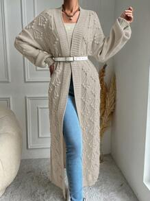 EURMUSE Drop Shoulder Open Front Cardigan Without Belt - White - View 6