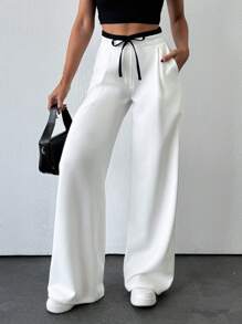 EURMUSE WOMEN BOTTOM BLACK AND WHITE COMFORT PANT - White - View 5