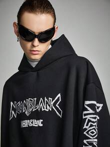 NEON BLANC 男士字母印花针织长袖连帽运动衫，休闲日常穿着 - 黑色 - 查看 4