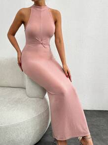 EURMUSE Solid Color Sleeveless Dress