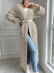 EURMUSE Drop Shoulder Open Front Cardigan Without Belt - White - View 1